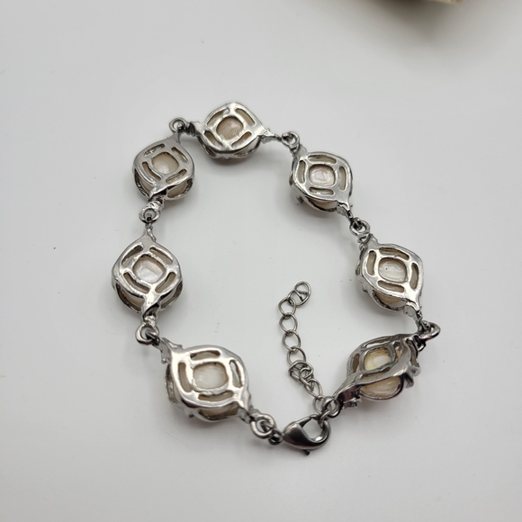 Vintage Silver tone Blister Pearl Rhodium Plated Bracelet Size 7 in - Picture 7 of 9